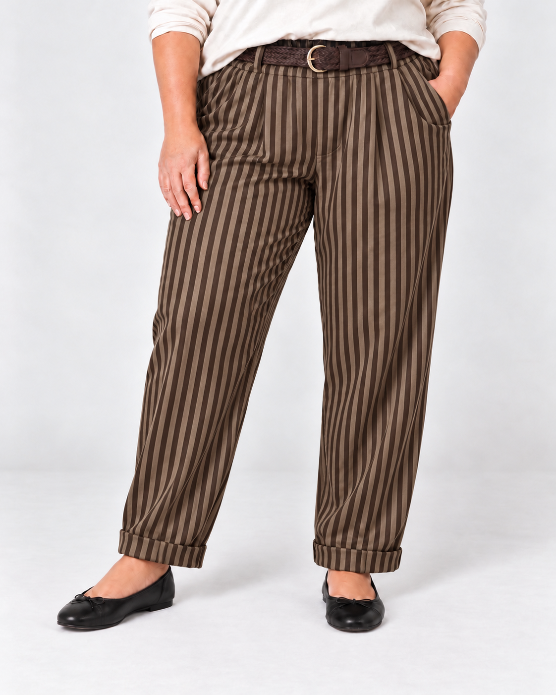 Pantalon Ébano Marrón /Taupe rayas