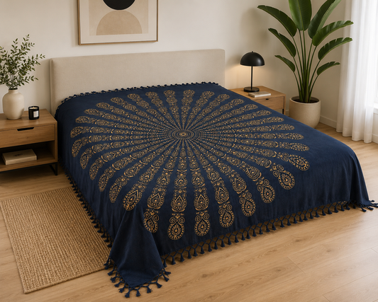 Pareo Mandala Azul marino/Doraro 240 x 210