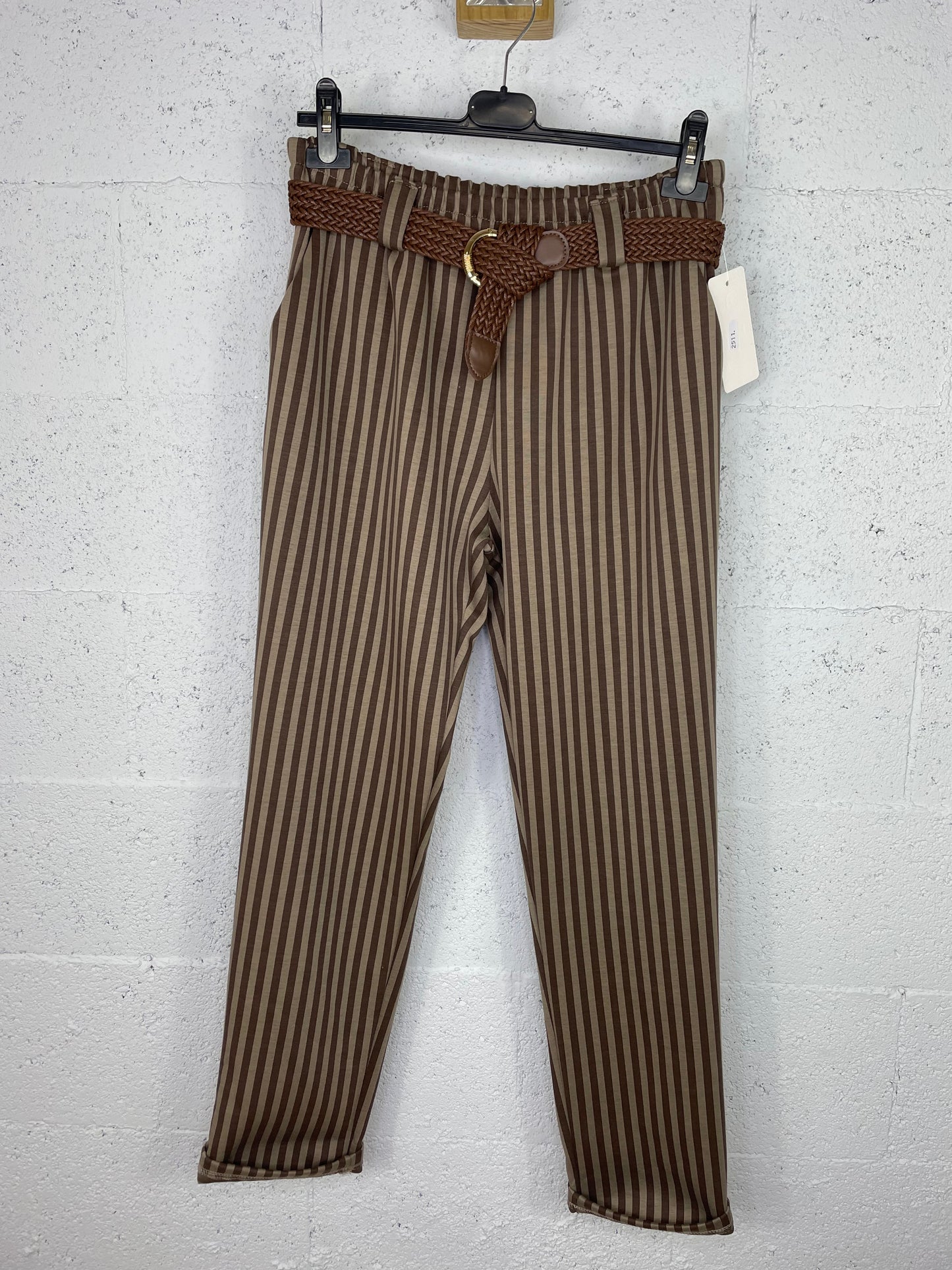 Pantalon Ébano Marrón /Taupe rayas