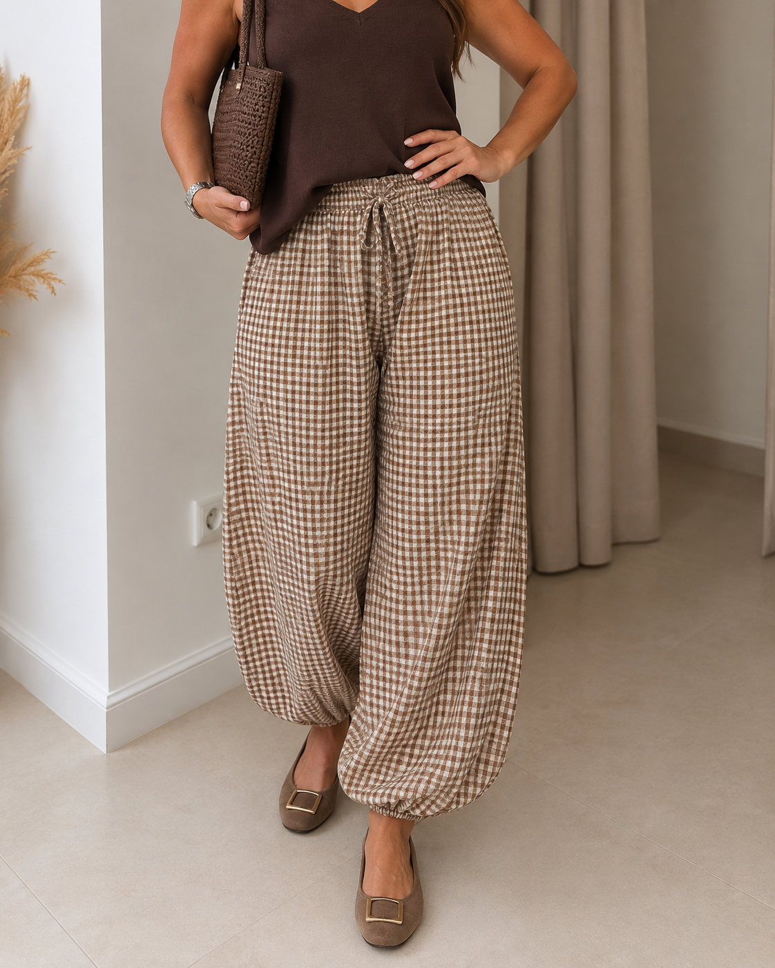 Pantalón Sara Cuadros marrones