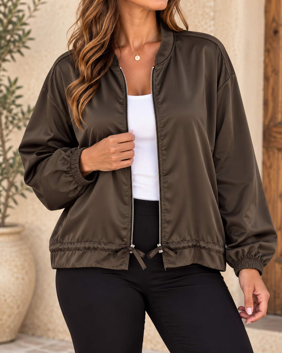 Chaqueta Alba Marrón Chocolate  Raso
